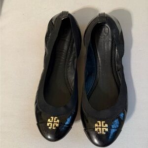 Tory Burch Jolie Flats Black with Gold Logo 8.5